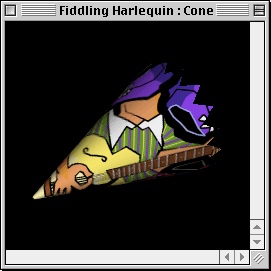 Fiddling Harlequin, Trey Kirk, on a cone